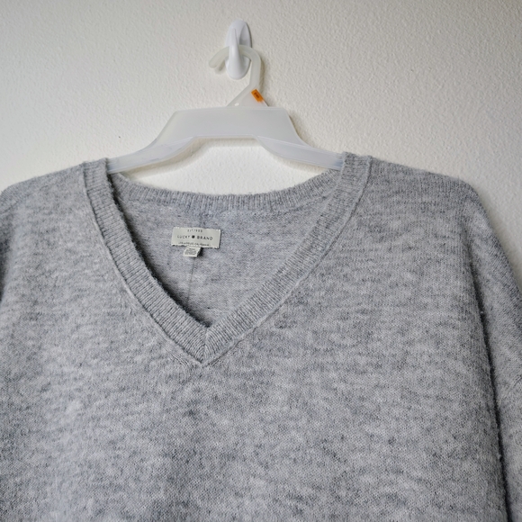 Lucky Brand Women's Gray V-Neck Wool Blend Softly Ribbed Knit Tunic Sweater Sz S - Picture 3 of 13